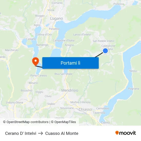 Cerano D' Intelvi to Cuasso Al Monte map