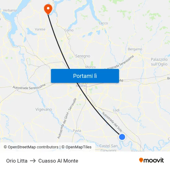 Orio Litta to Cuasso Al Monte map