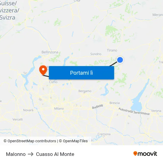 Malonno to Cuasso Al Monte map