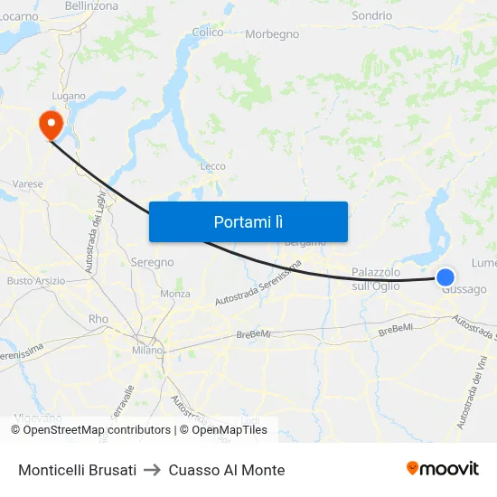 Monticelli Brusati to Cuasso Al Monte map