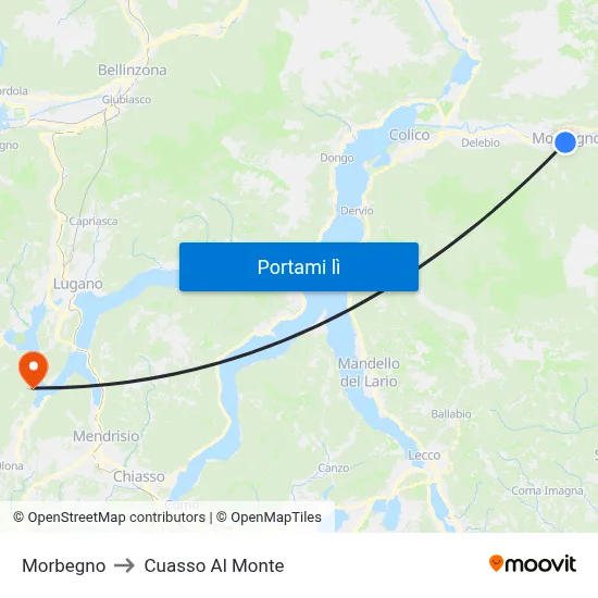 Morbegno to Cuasso Al Monte map