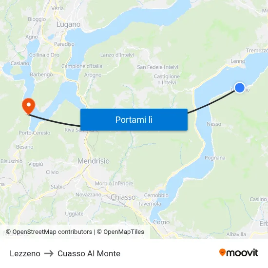 Lezzeno to Cuasso Al Monte map