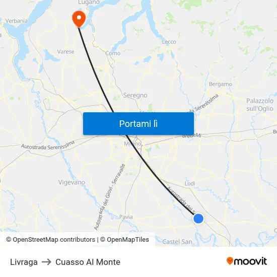 Livraga to Cuasso Al Monte map