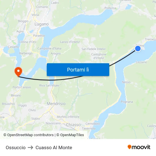 Ossuccio to Cuasso Al Monte map