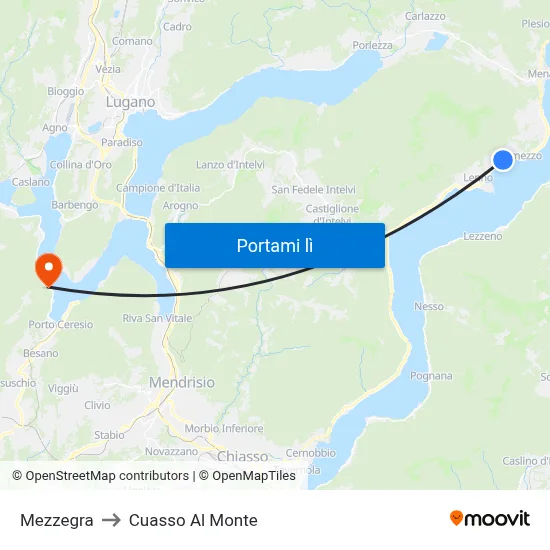 Mezzegra to Cuasso Al Monte map