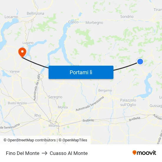 Fino Del Monte to Cuasso Al Monte map