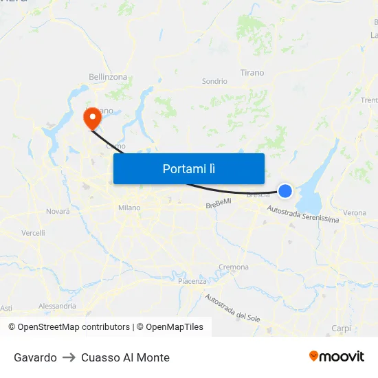 Gavardo to Cuasso Al Monte map