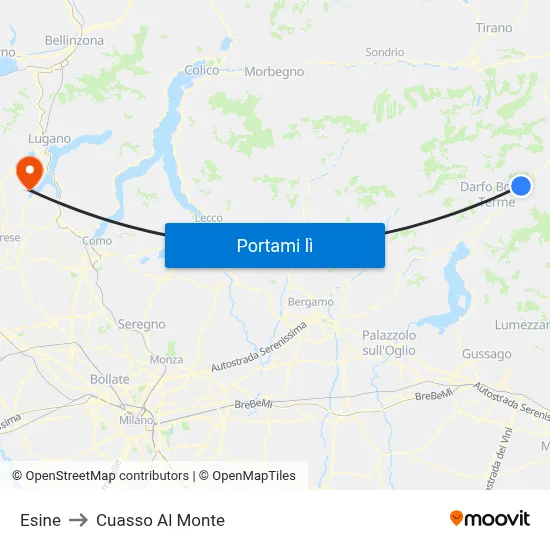 Esine to Cuasso Al Monte map