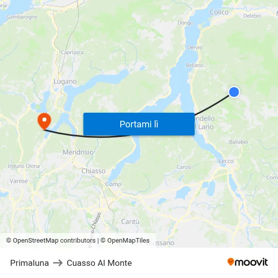 Primaluna to Cuasso Al Monte map