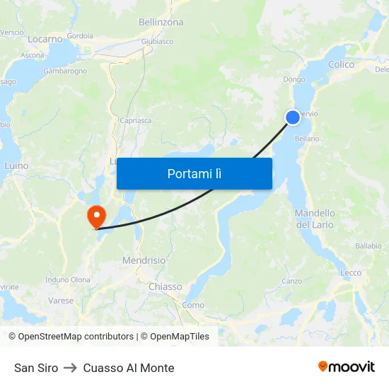 San Siro to Cuasso Al Monte map
