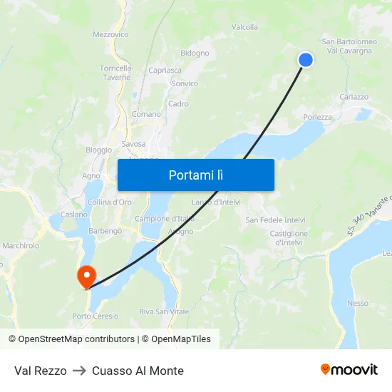Val Rezzo to Cuasso Al Monte map