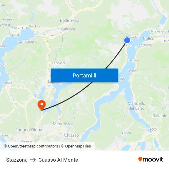 Stazzona to Cuasso Al Monte map