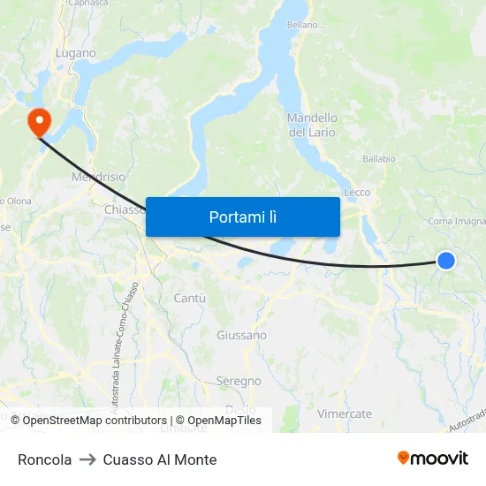 Roncola to Cuasso Al Monte map