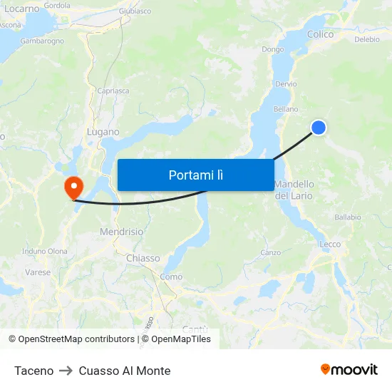 Taceno to Cuasso Al Monte map