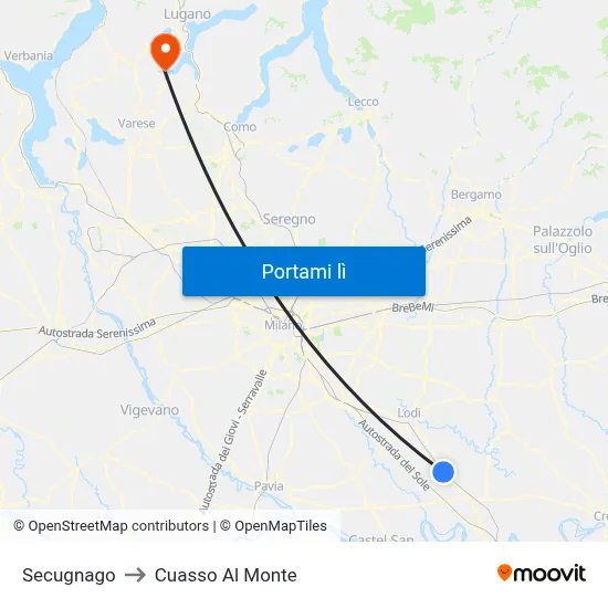 Secugnago to Cuasso Al Monte map