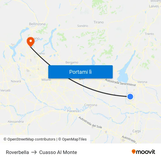 Roverbella to Cuasso Al Monte map