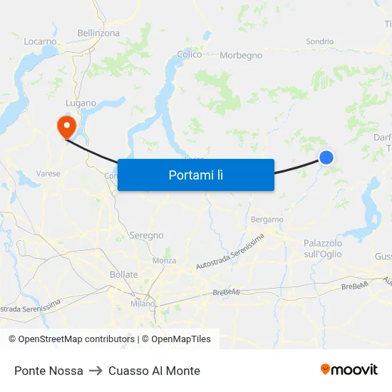 Ponte Nossa to Cuasso Al Monte map