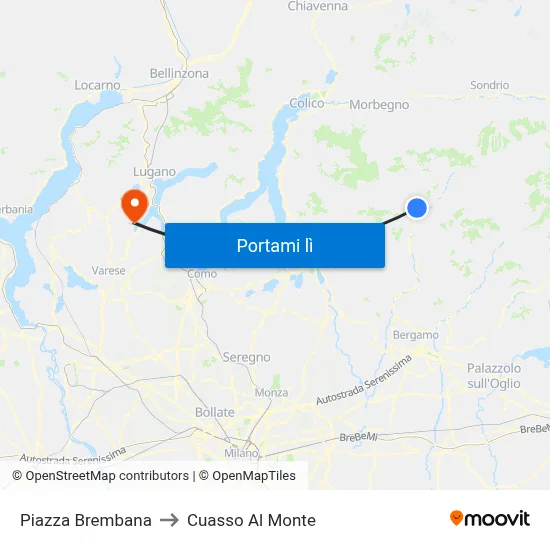 Piazza Brembana to Cuasso Al Monte map