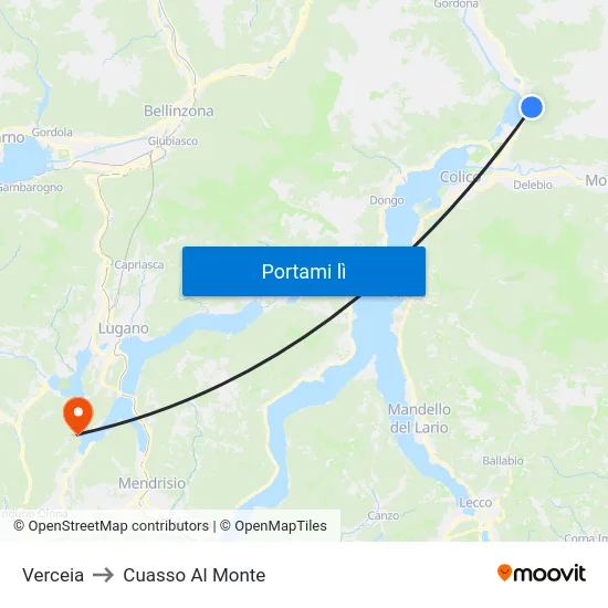 Verceia to Cuasso Al Monte map