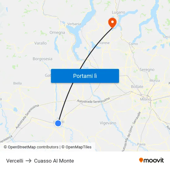 Vercelli to Cuasso Al Monte map
