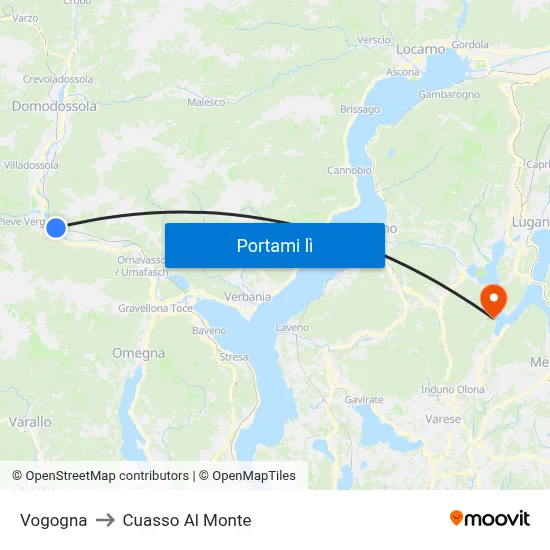 Vogogna to Cuasso Al Monte map