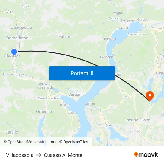 Villadossola to Cuasso Al Monte map