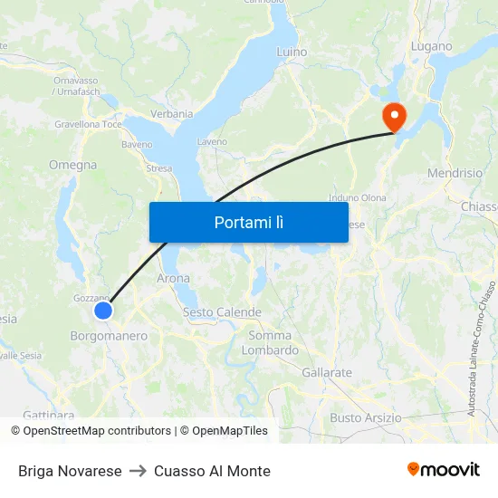 Briga Novarese to Cuasso Al Monte map