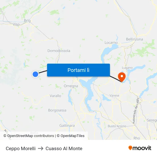 Ceppo Morelli to Cuasso Al Monte map