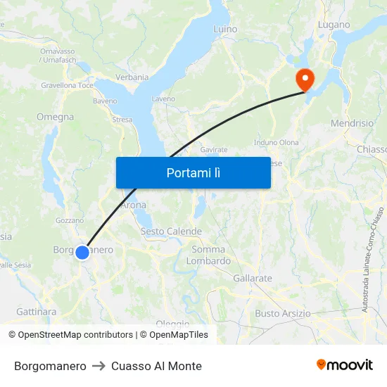 Borgomanero to Cuasso Al Monte map