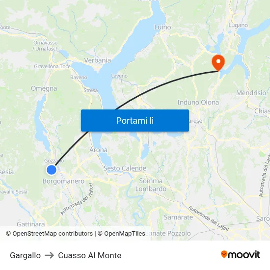 Gargallo to Cuasso Al Monte map