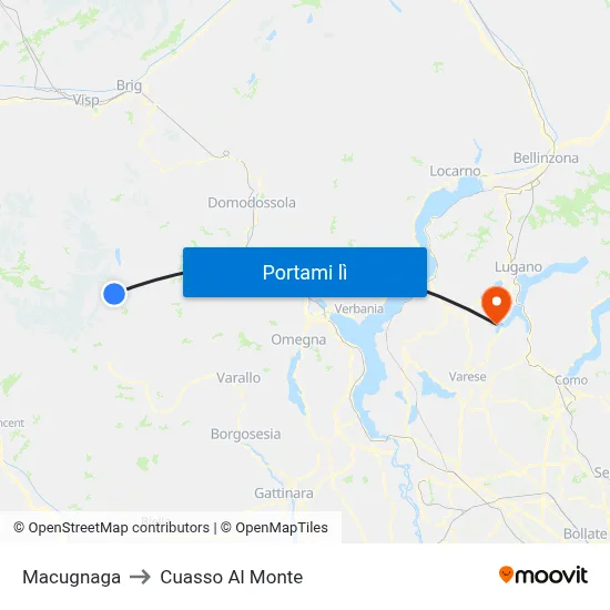 Macugnaga to Cuasso Al Monte map