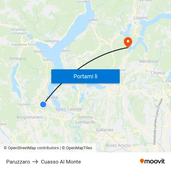 Paruzzaro to Cuasso Al Monte map