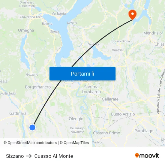 Sizzano to Cuasso Al Monte map