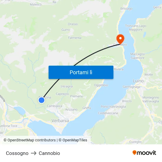 Cossogno to Cannobio map