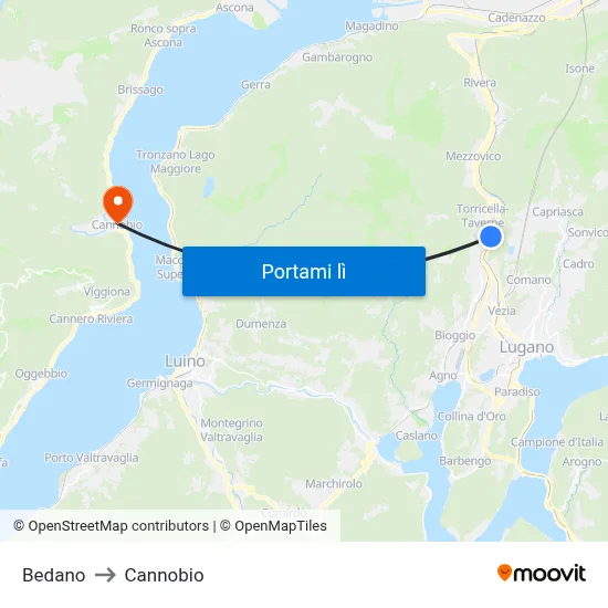 Bedano to Cannobio map
