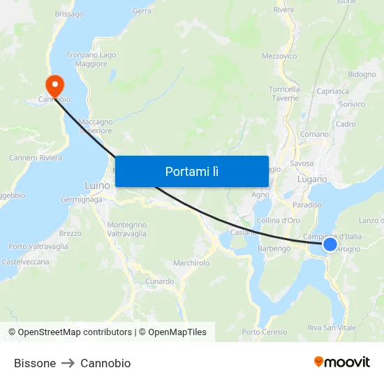 Bissone to Cannobio map