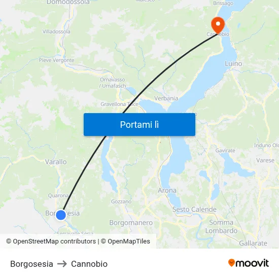 Borgosesia to Cannobio map
