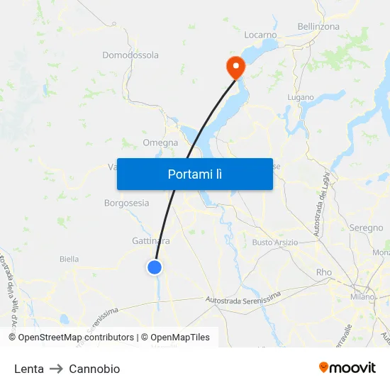 Lenta to Cannobio map
