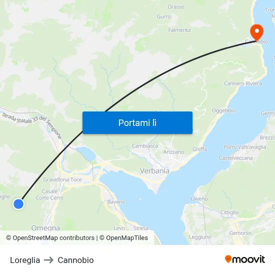 Loreglia to Cannobio map