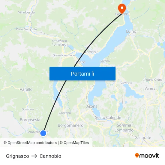 Grignasco to Cannobio map