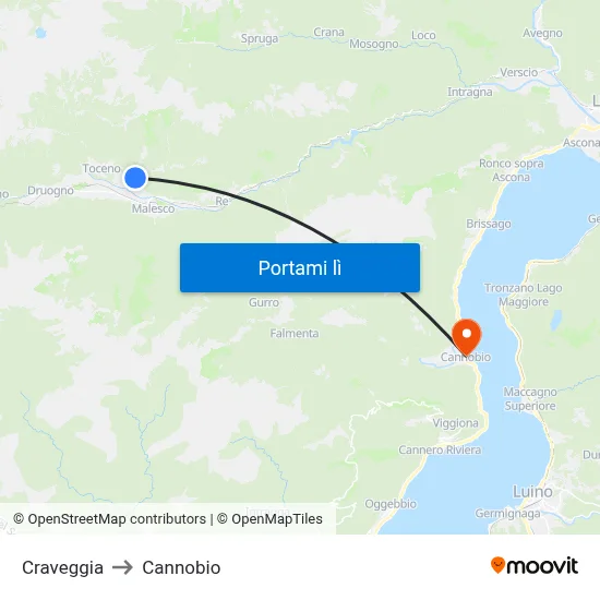 Craveggia to Cannobio map