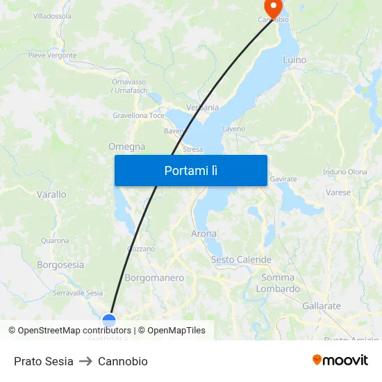Prato Sesia to Cannobio map