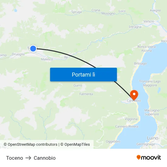 Toceno to Cannobio map