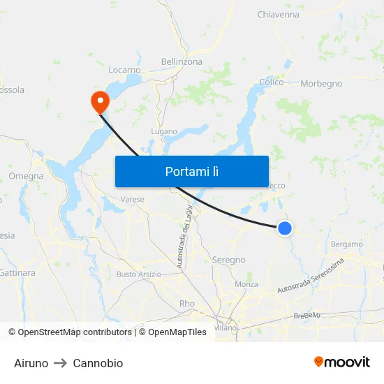 Airuno to Cannobio map