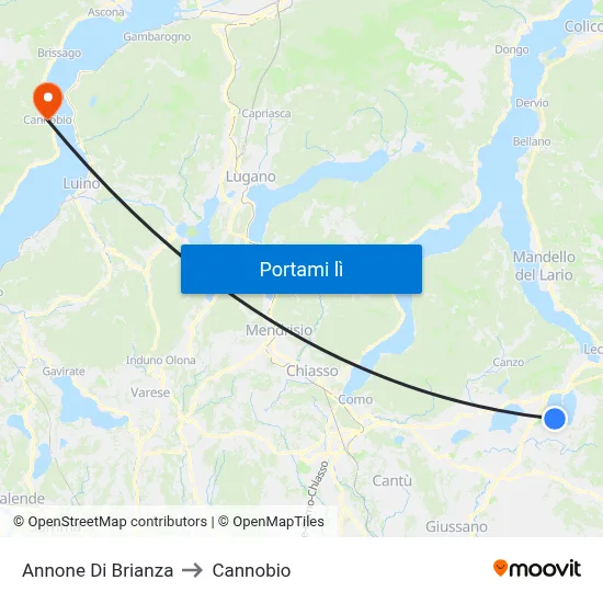 Annone Di Brianza to Cannobio map
