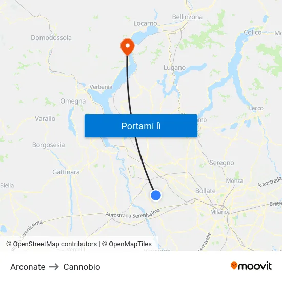 Arconate to Cannobio map