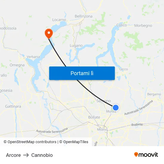 Arcore to Cannobio map