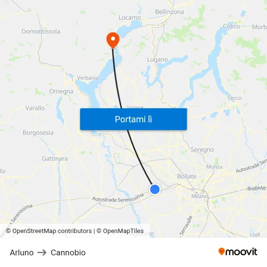 Arluno to Cannobio map