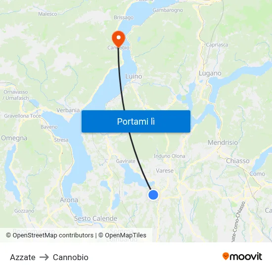 Azzate to Cannobio map