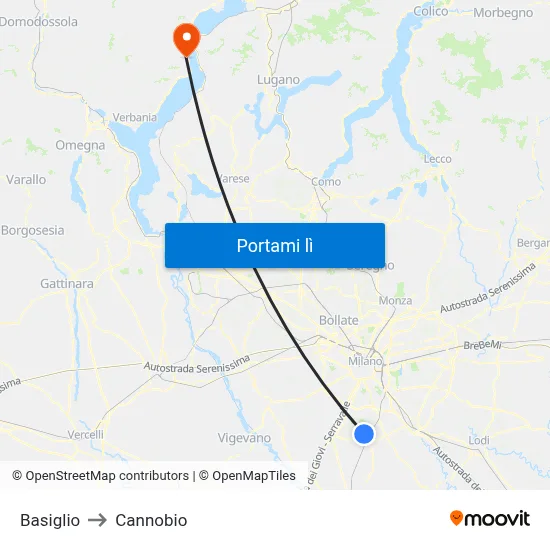 Basiglio to Cannobio map